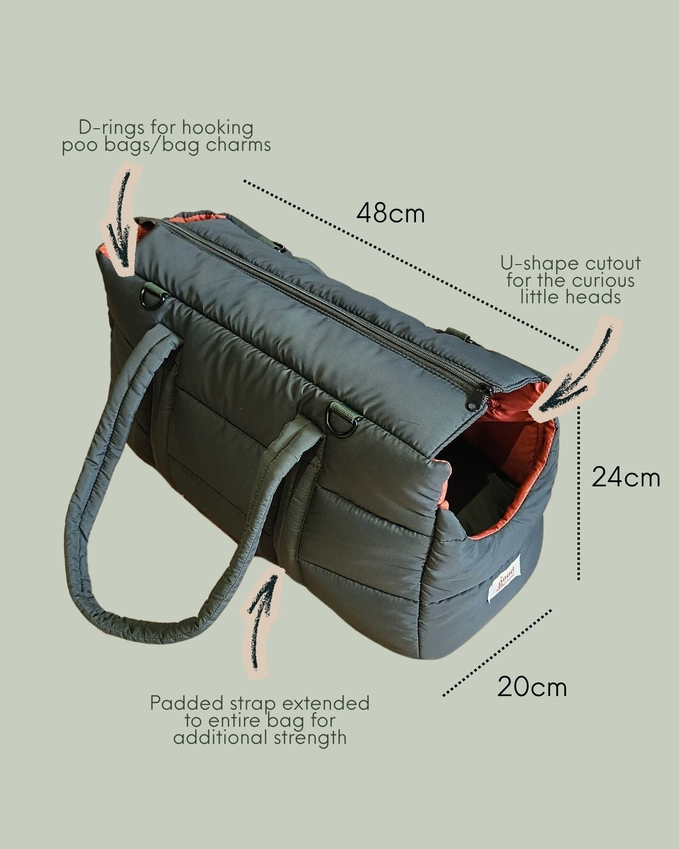 The EVERYWHERE Puffer Pet Carrier- Olive Green