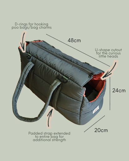The EVERYWHERE Puffer Pet Carrier- Olive Green