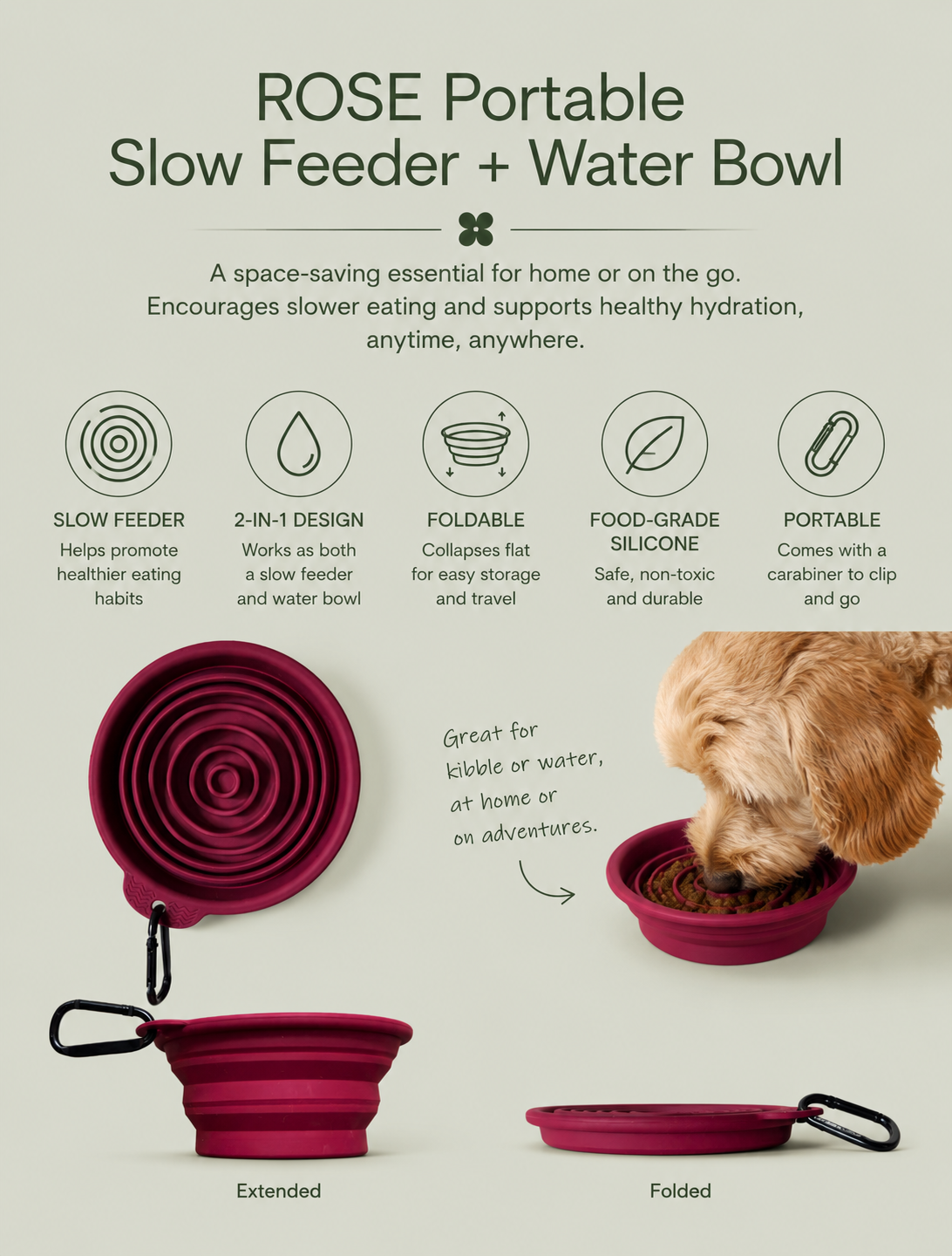 (Pre-Order) ROSE Portable Slow Feeder & Water Bowl