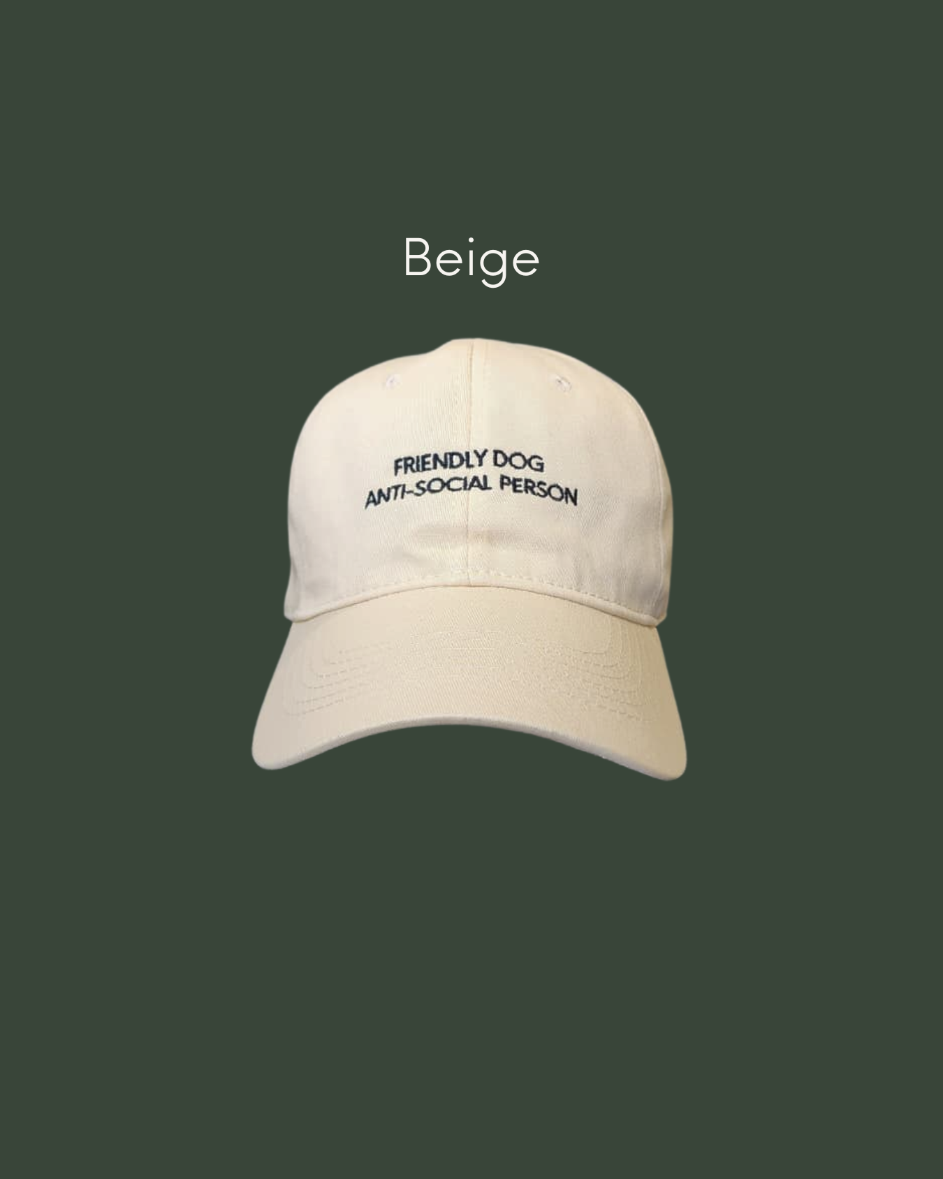 cool aesthetic cap with with humour "Friendly Dog Anti Social Person Cap" in beige