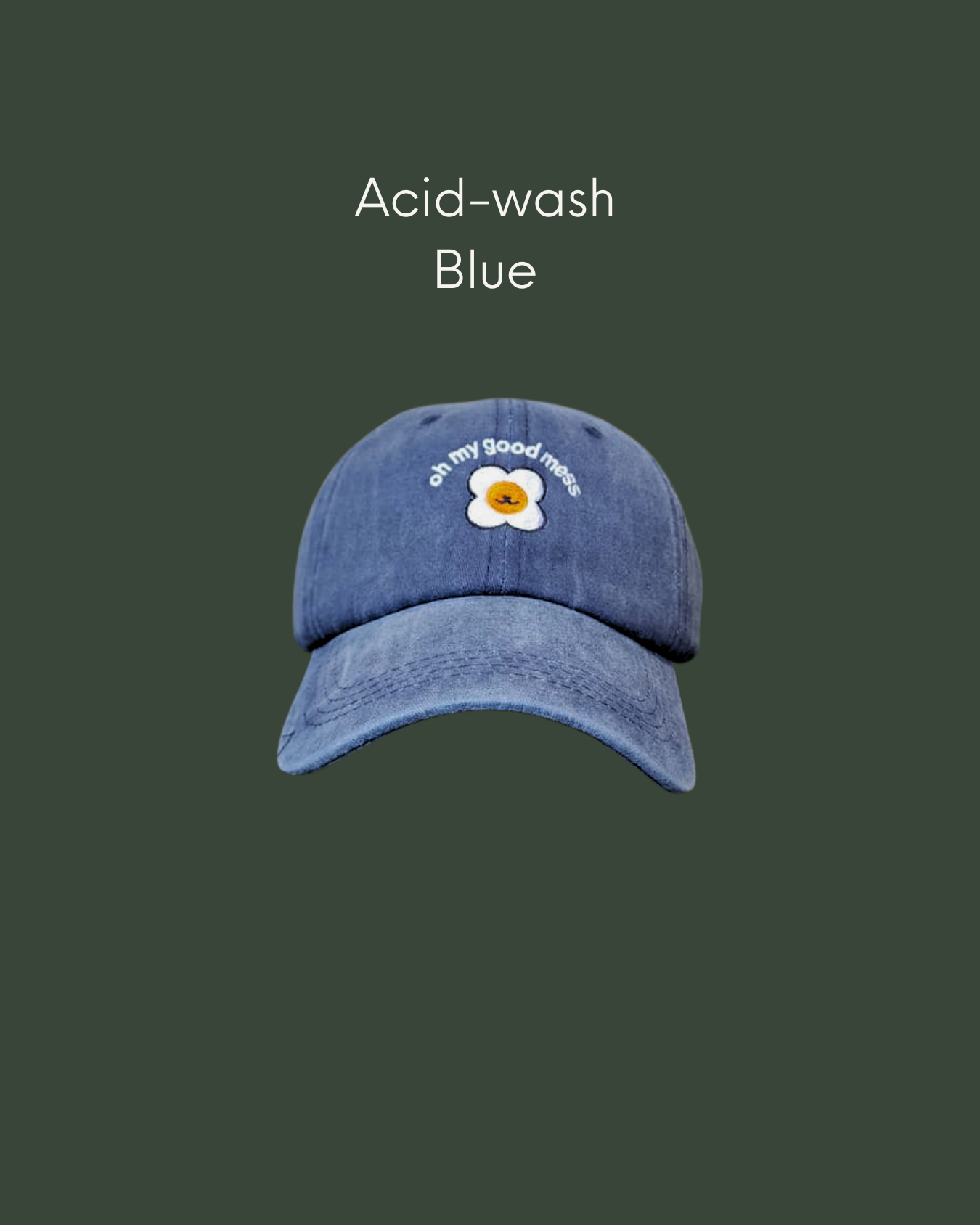  acid wash cap in blue with Good Mess motif logo