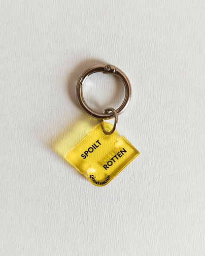 yellow acrylic pet collar charm with twinning witty quotes  "Spoilt rotten" with matching bag charm "Life is short. Spoil your furbaby"