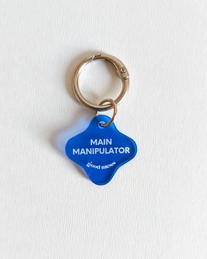 twinning blue star-shaped acrylic pet collar charm with quote "Main manipulator". For cats and dogs.